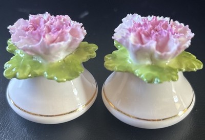 Vintage Denton China Salt & Pepper Shakers Pink Carnation With Gold