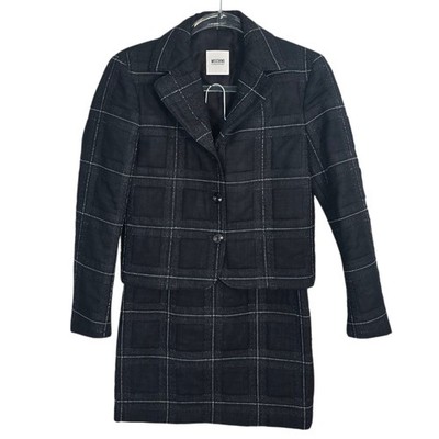 Moschino Cheap & Chic Black Quilted Windowpane Wool Skirt Suit Blazer Set US 6