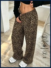 Y2K Womens Leopard Print Wide Leg Casual Pants Stretchy Fashion Retro Soft