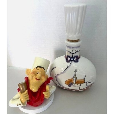 Vtg After Chefs Italian Ceramic Decanter Mike Oleon Garrard & Toothpick Holder