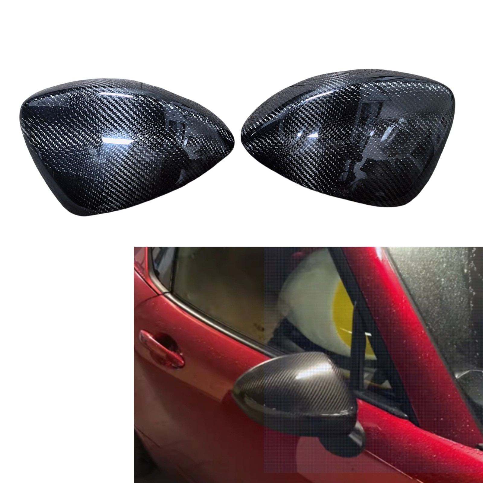 Carbon Fiber Car Rearview Mirror Cover Cap For Mazda MX-5 Miata 2016-2025 Add On