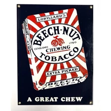 Lorillard’s Beech-Nut Chewing Tobacco Sign Porcelain Metal Vintage Wall Decor