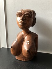 Ancien Art Ethnique Sculpture Peuhle Afrique Femme Nu Buste Erotique Bois Massif