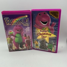 Barney VHS Lot Barney’s Great Adventure The Movie & Christmas Star Purple Cases