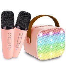 Mini Karaoke Machine for Kids Age 4-12, Bluetooth Speaker with 2 Wireless Mic...