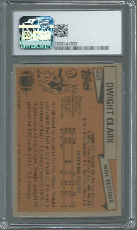 1981 Topps #422 Dwight Clark CSG 6 Rookie RC "THE CATCH" San Francisco 49ers - Image 2 of 2