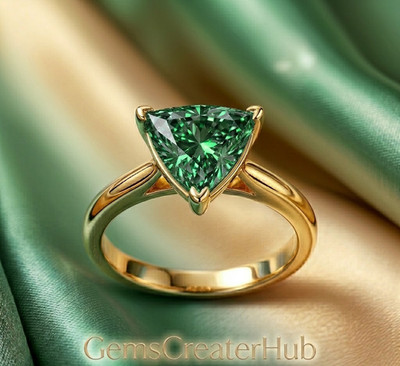 1 Ct Trillion Cut Green Lab Grown Diamond Ring 14k Gold Plated Certified