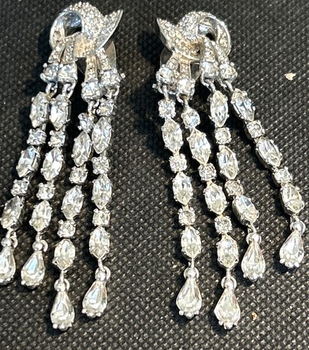 Vintage 1950s Signed Pennino Clear Rhinestone Waterfall /Chandelier Earrings - 第 3/7 張圖片