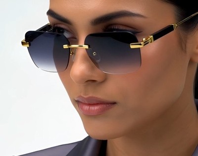 Trendy Rimless Square Metal Sunglasses Vintage Square Eyewear Women Ladys New