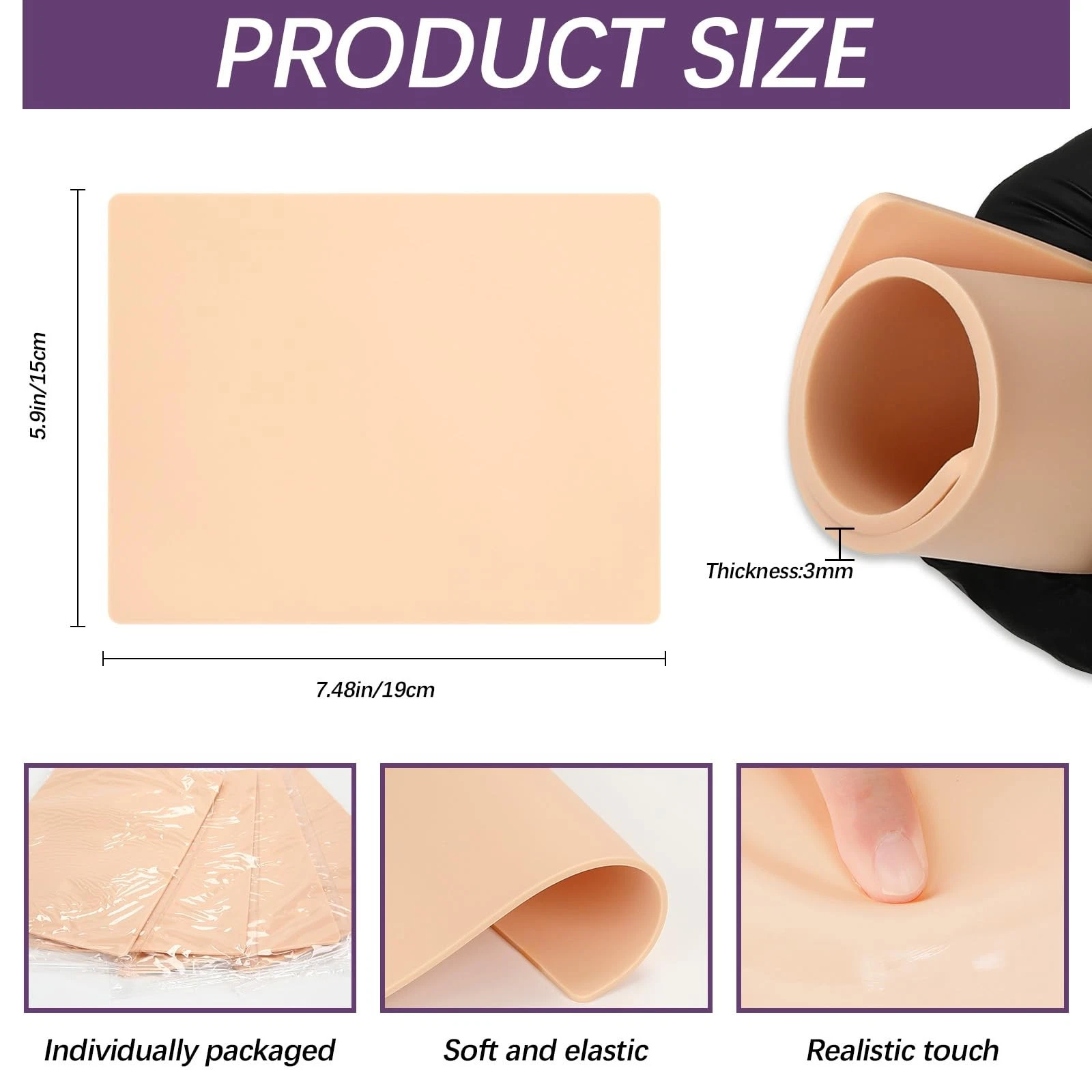 VelvetAura 3mm 24 Pack Blank Fake Skin – 8"x 6" Double Sided Tattoo Practice ... image 2