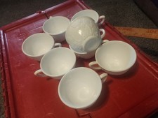 Indiana Colony White Milk Glass Harvest Grape 8 Cups and Eight Saucers
