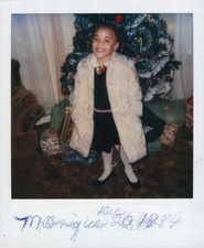Old Vintage Photo COLOR POLAROID SOLO BLACK AFRICAN AMERICAN GIRL CHRISTMAS TREE