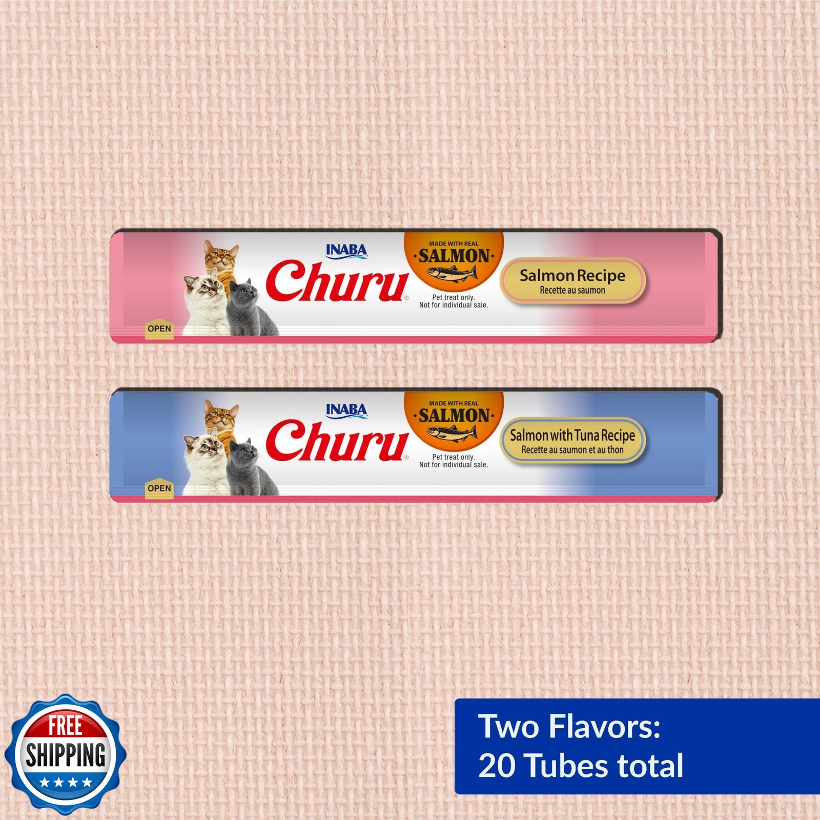 INABA Salmon Churu Cat Treats, Lickable, Squeezable Creamy Purée Cat Treat wi