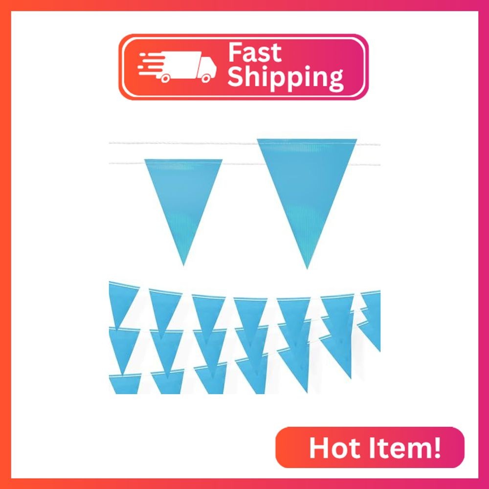 Safety Warning Pennant Banner Flags(Light Blue,45pcs,105ft)