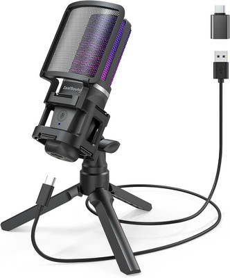USB Gaming Mikrofon mit RGB Beleuchtung, Echtzeit-Monitoring & Plug&Play