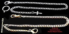 Two Gold Plated and Stainless Steel 12" Inches Long Pocket Watch Chains