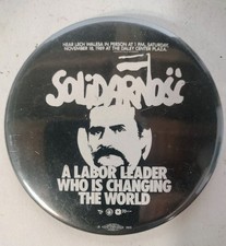 Rare Vtg.1989 'Solidarno' Lech Walesa Pinback-Polish Solidarity Labor Leader