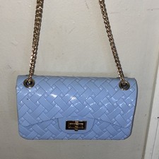Women s Blue Woven Shoulder Bag Purse Gold Ch...