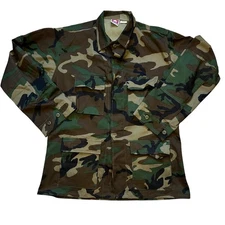 Propper Mens Large Long Woodland Camo Military Combat Field Jacket BDU Coat