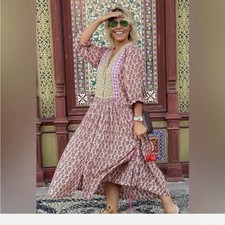 NWOT ZARA The Rosie Dress Pale Pink Crochet Floral Print Long Sleeve Boho
