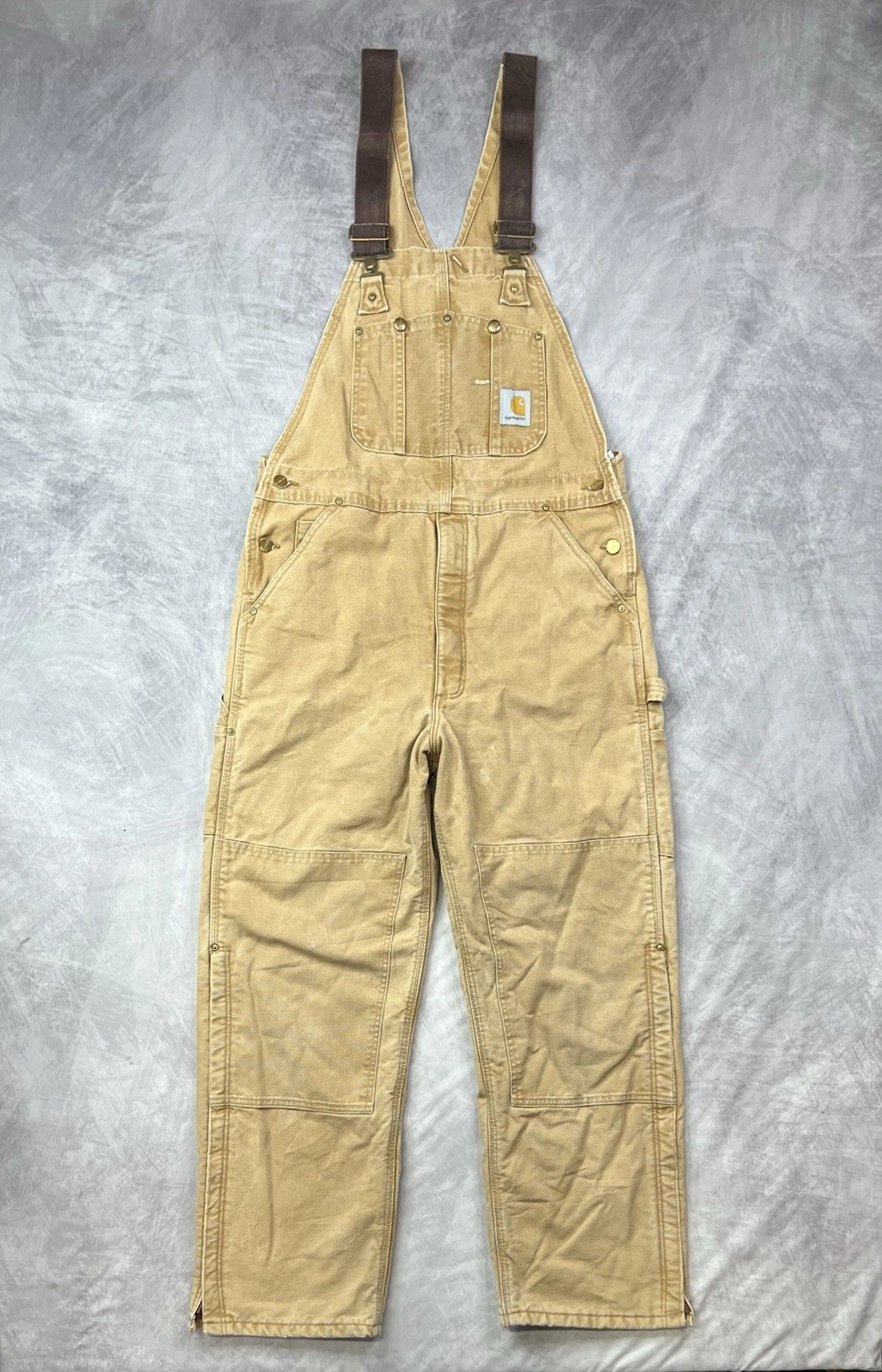 Carhartt R02 BRN Insulated Overalls Duck Canvas Double Knee Size 36x32