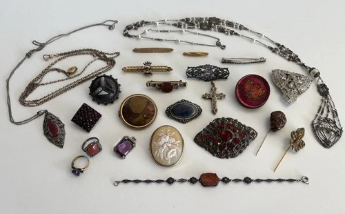 Antique Jewelry Lot Pins Etc  Victorian Edwardian Art Deco Mixed Era Some GF 925