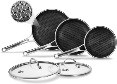 Non Stick Frying Pans Set with 2 Lid, Hybrid Pans Set Nonstick (8+10+12Inch),Pan