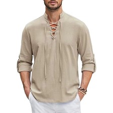 Men's Renaissance Shirt Pirate Medieval Viking top Cotton Linen Shirts Men Long