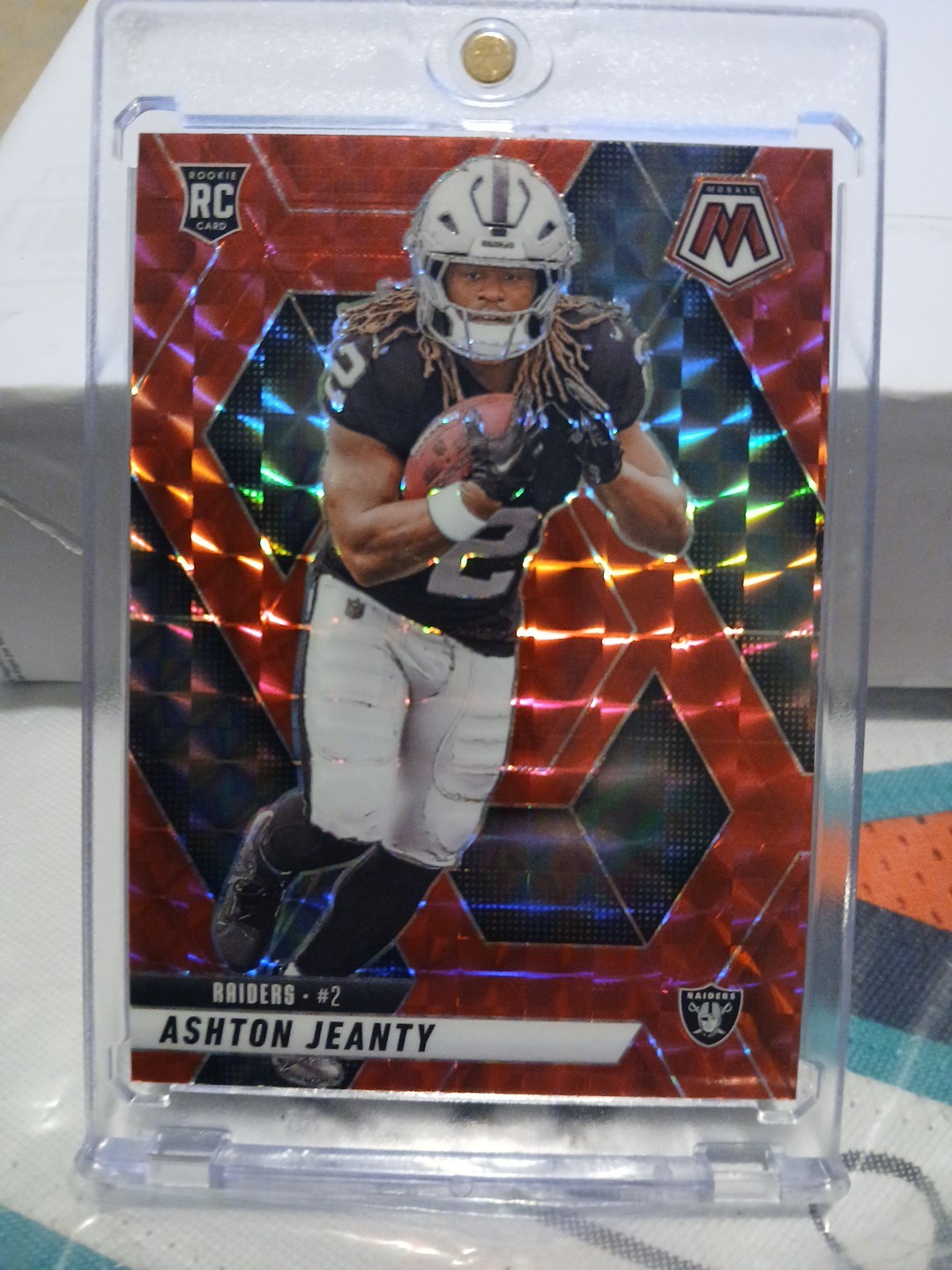 2025 Mosaic Ashton Jeanty RC Camo Red Prizm Rookie #345 Las Vegas Raiders SSP