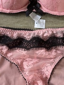 Ann Summers Lamora Pink Corset Bra & Suspender Brief - 36A 16 - Retro Vintage