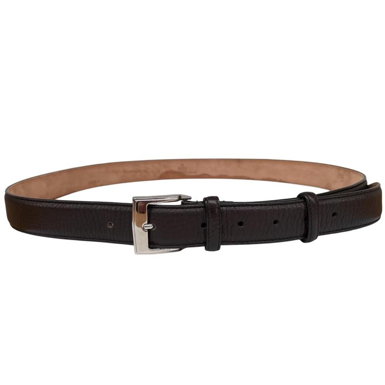 Gucci Brown and Silver Rectangular Buckle Leather… - image 1