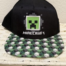 Minecraft Creeper Snapback Hat Black Green Pixel Block Brim Cap One Size Youth