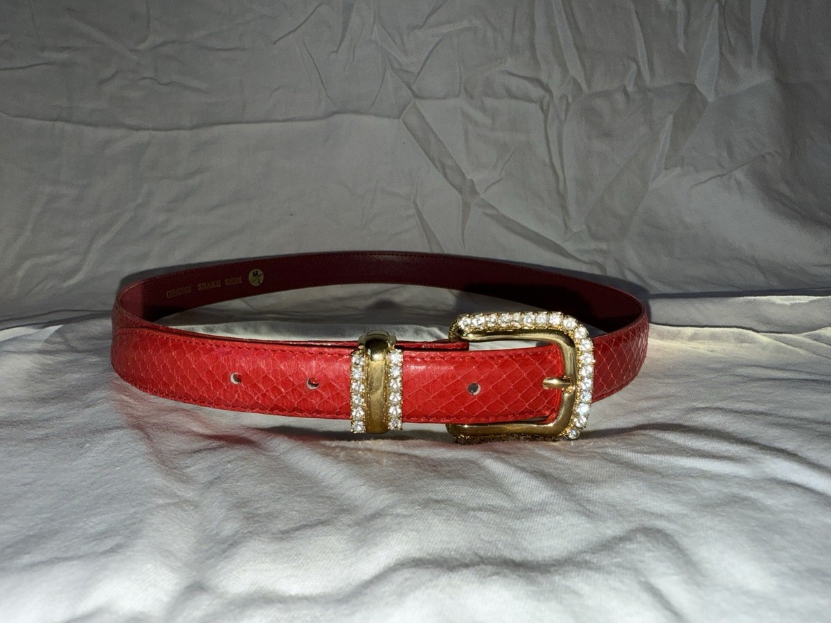 Vintage Red Genuine Snake Skin Belt Gold Buckle With  display picture 1