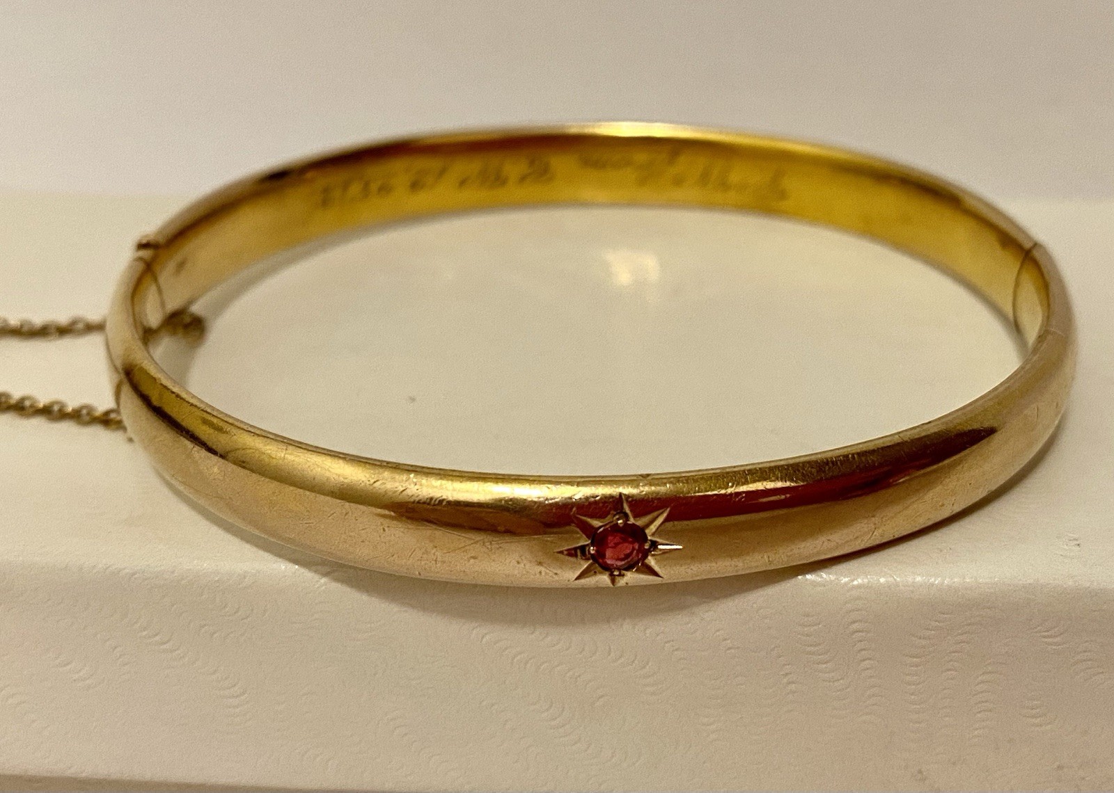Antique Ruby Gold Filled Bangle Bracelet 1912 Saf… - image 1