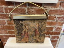 Vintage tapestry aristocratic couple clutch handbag