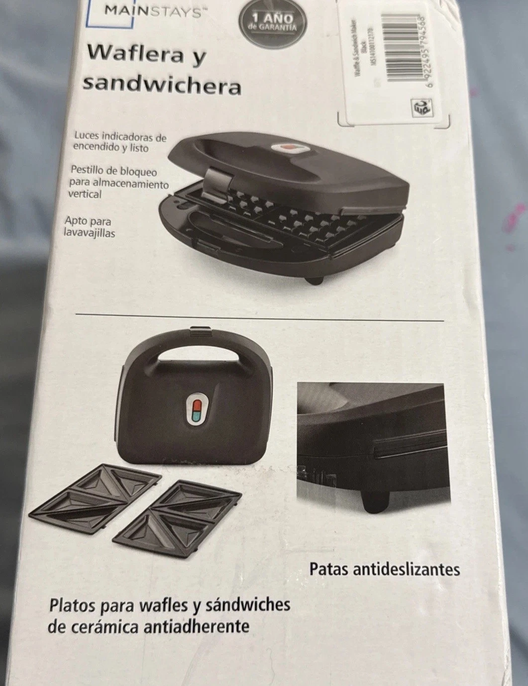Mainstays Black 2-in-1 Waffle & Sandwich Maker w/ Removeable, Nonstick Plates