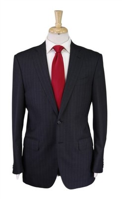 Trussini Gray Pinstripe 2-Btn Wool Suit Made in Italy Recent 40R