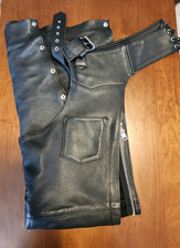 USA-Made Frontier Leather Women's Motorcycle Riding Chaps, Black, Size X-Small