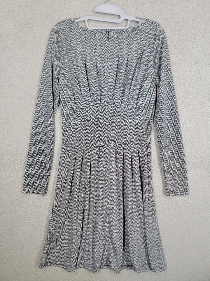 Michael Kors S 长袖黑白连衣裙人字形印花打褶 — 第 2/4 张图片