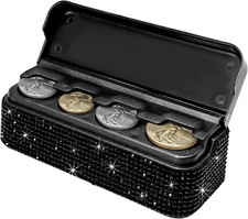 Bling Coin Holder for Car, Sparkling Rhinestone Vehicle Coin Organizer Black