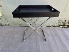Tavolo vassoio moderno pieghevole gambe cromate e ecopelle vassoio estraibile