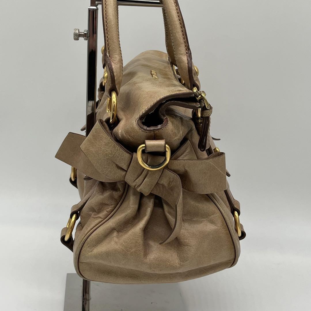 ★入手困難・美品★miumiu side ribbon 2way HandBag Miu Miu Vitello Lux Side Ribbon 2-Way Mini Shoulder Clutch