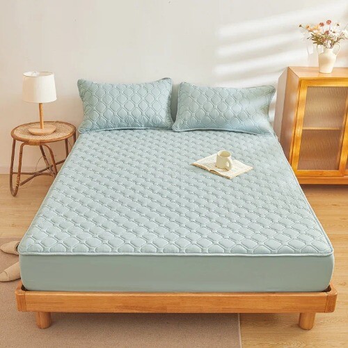 Waterproof Fitted Sheet Solid Color Mattress Cover With Elastic Band Bedsheet - Picture 7 of 30
