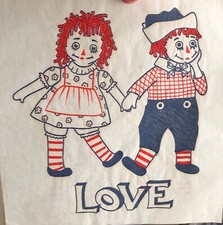Original Vintage Raggedy Ann And Andy Love Rag Doll Iron On Transfer