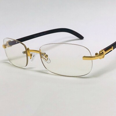 Men Shades Classy Sophisticated Style Clear Lens Eye Glasses Gold Rimless Frame