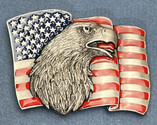 Siskiyou Belt Buckle Vintage Eagle American Flag Pewter READ