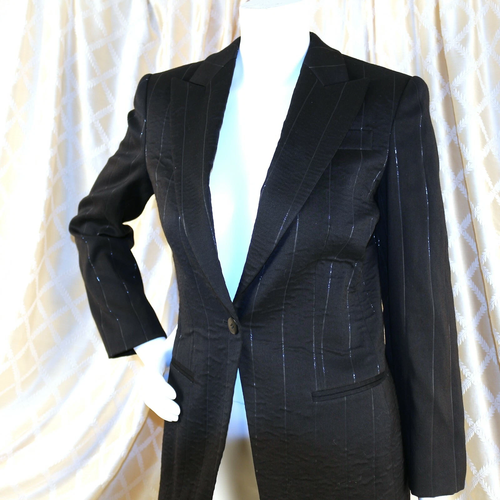 Giorgio Armani — GIORGIO ARMANI Made in Italy Black Clear Striped Women Jacket Coat Size 4