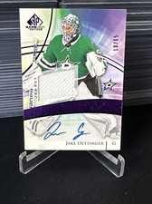 2020-21 UD SP Game Used Jake Oettinger Authentic Rookie Jersey Auto Purple /65