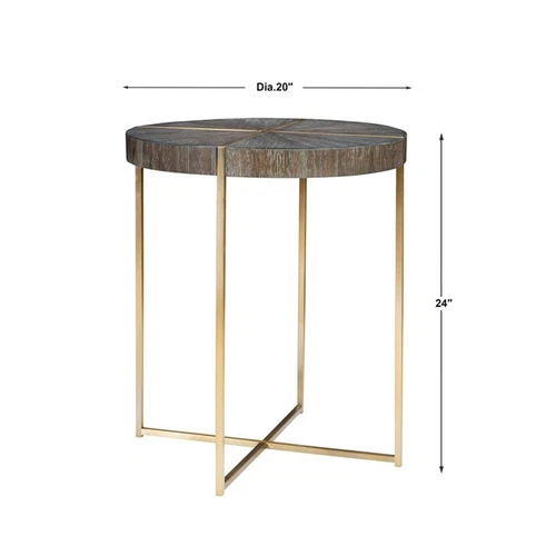 Uttermost Taja Round Stainless Steel and Wood Accent Table in Brushed Brass - Picture 6 of 6