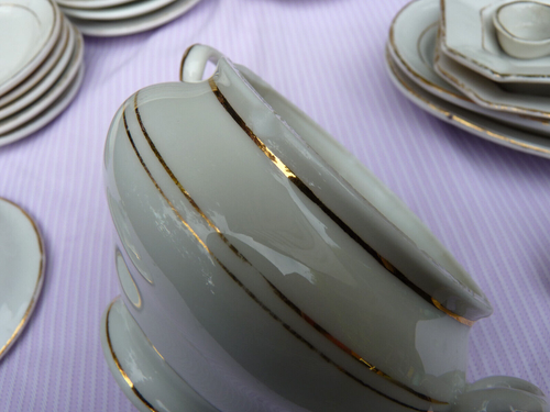 Antique Miniature Dinner Set Service Childs Gilt Trim Porcelain 33 pieces - Picture 24 of 24